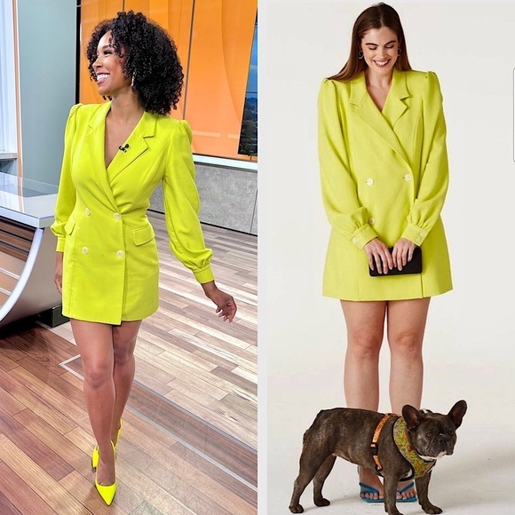 BLACK HALO Chartreuse Puff Long Sleeve Double Breasted Blazer Shift Mini Dress 6 - Picture 1 of 16
